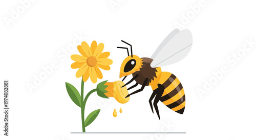 Hardworking honeybee actively gathering sweet nectar from a cheerful yellow flower, highlighting its vital role in ecosystem balance