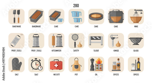Collection of kitchen tools and baking utensils in vector illustration