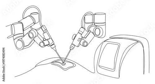 Robotic arms perform precise minimally invasive surgery, showcasing advanced medical technology for healthcare publications and scientific presentations