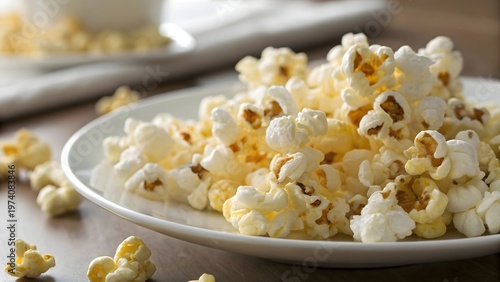 Popcorn explosion concept with flying kernels and dynamic movement cinematic snack visual