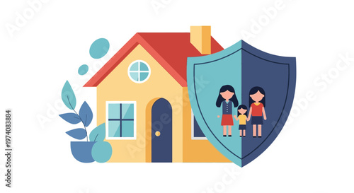 Family Protection and Home Insurance Security Concept Illustration