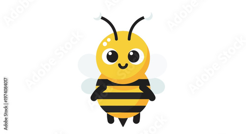 Cute cartoon bee illustration with black and yellow stripes and white wings, a friendly flying insect