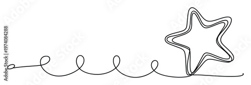 Monoline black and white graphic showing a continuous winding path ending in a bold multilayered star symbol perfect for festive celebrations event invitations or digital content