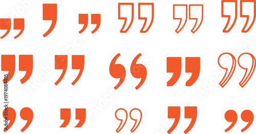 Orange Minimalist Quotation Mark Icon Set on White Background