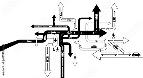 Complex Intersection of Traffic and Pedestrian Flow.