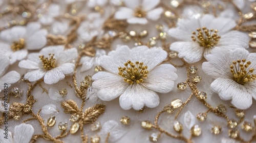 Seamless White and Gold Floral Pattern, Luxury Botanical Wallpaper Design