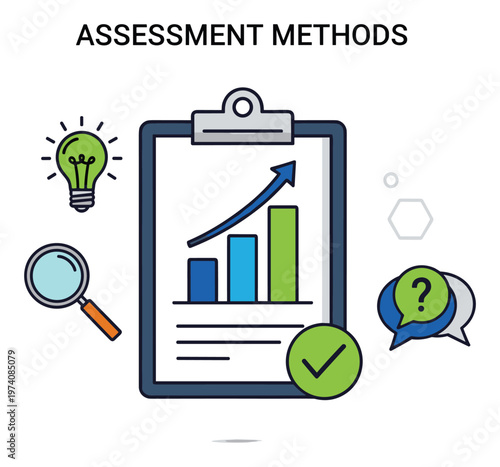 Visual representation of assessment methods and performance analysis with data insights and problemsolving for business development