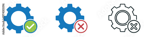 System settings management icons for successful configuration and process errors, perfect for software applications, dashboards, and operational status displays