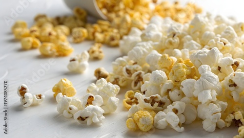 Macro shot of popcorn texture background with crunchy detail and natural light food photography