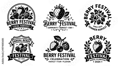 Vector illustrations of berry festival logos and badges