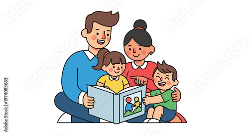 Happy family reading a storybook together, sharing precious moments of learning and connection at home, a joyful scene of parental love and childhood wonder