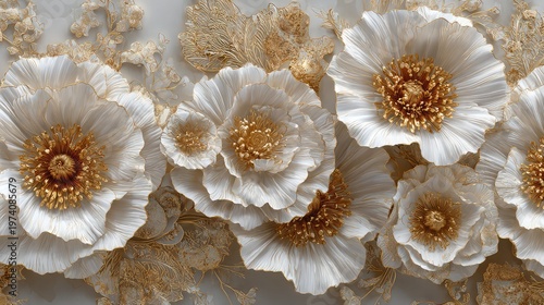 Seamless White and Gold Floral Pattern, Luxury Botanical Wallpaper Design