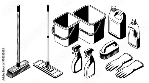 Cleaning supplies and tools for home and office use