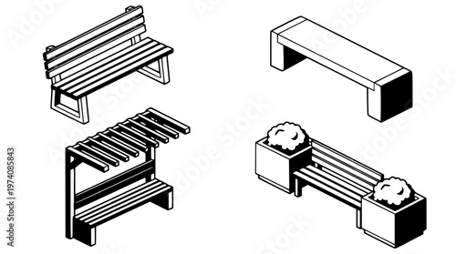 Various bench designs for outdoor and indoor spaces