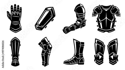 Medieval knight armor parts in a vector graphic illustration