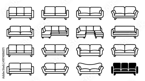 Various vector illustrations of modern sofas and couches designs