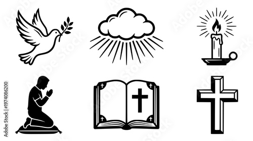 Christian symbols and objects in vector graphic illustration style