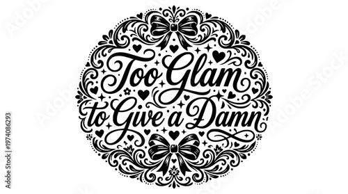 Glamorous typography design with ornate floral patterns and bows