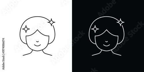 Simple line drawing icon of a smiling face with stars, representing beauty, wellness, and skincare