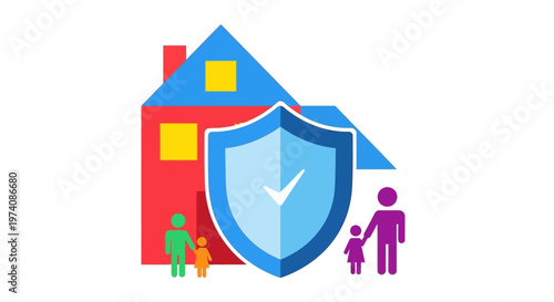 Home insurance and family protection concept with shield and house