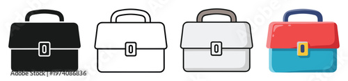 Versatile business briefcase or school lunchbox symbol set in various styles, ideal for web icons, mobile applications, presentations, and educational graphic projects.