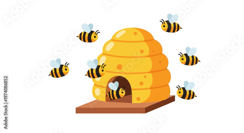 Busy Bees Buzzing Around a Golden Beehive A Sweet and Industrious Scene of Honey-Making Insects in Nature