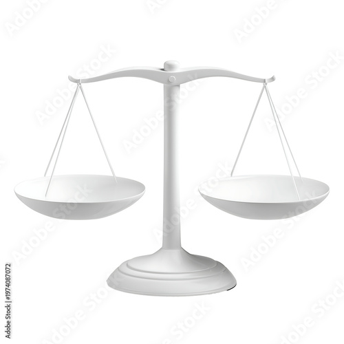 A white balance scale with two empty plates on a plain background