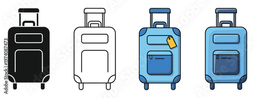 Versatile travel luggage collection with various design styles perfect for illustrating vacation plans, airport services, tourism promotions, and packing instructions