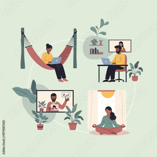 People working remotely from home office.