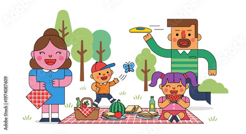 Joyful family picnic in a park with games, food, and fresh air