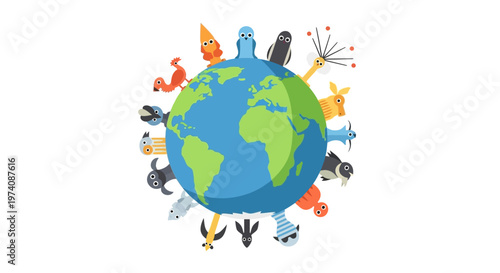 Global Wildlife Diversity Surrounding Planet Earth An Illustrative Representation of Ecosystems and Nature's Harmony