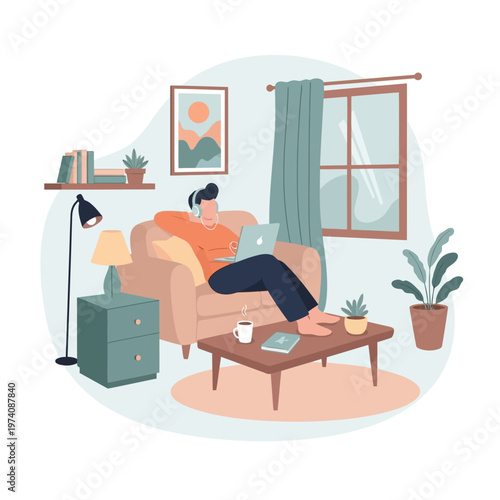 Woman Relaxing on a Sofa.