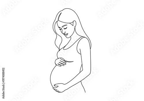 Minimalist Line Art of a Pregnant Woman Holding Her Belly, Elegant Maternity Vector Illustration