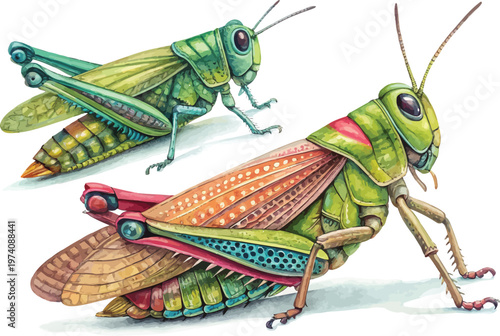 Hand-Painted Grasshopper Watercolor, Garden Bug Vector, Isolated Vector Illustration
