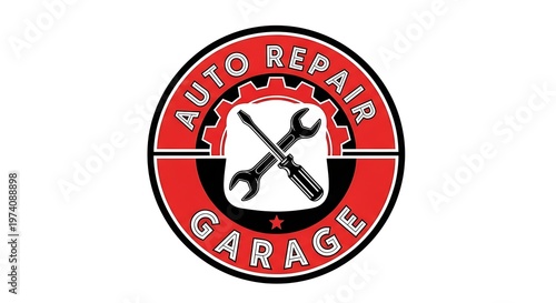 Auto Repair Garage Logo with Wrench Screwdriver and Gear