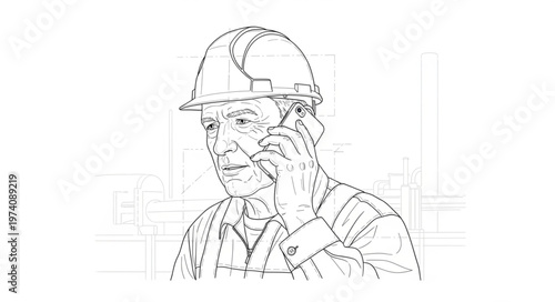 Construction worker in hard hat talking on cell phone.