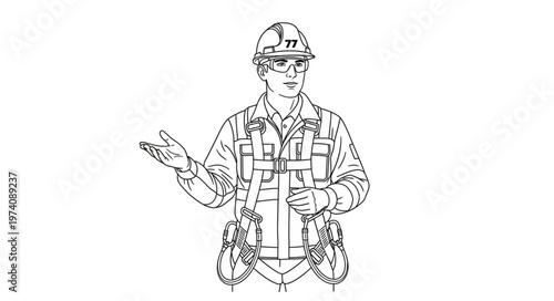 Construction worker in safety gear demonstrating a gesture.