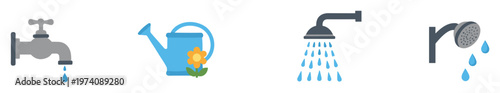 Essential water related icons for environmental campaigns, plumbing service advertisements, and water usage infographics illustrating conservation efforts