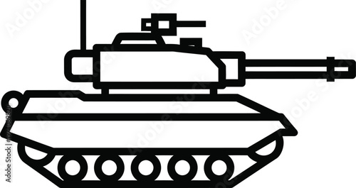 Military tank, combat vehicle, armored warfare, black line icon, vector illustration