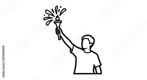 Person holding a torch with a flame, symbolizing achievement and victory.