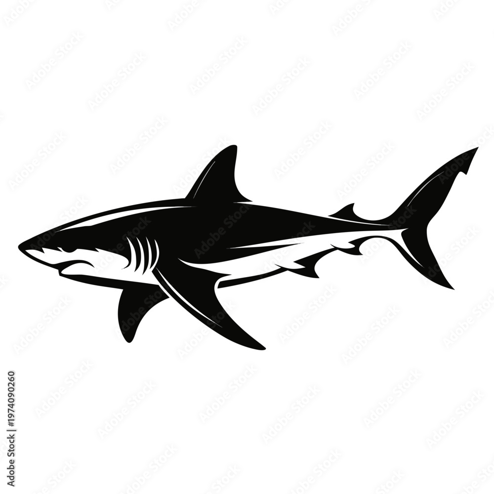Fototapeta premium Black Shark Vector Icon, Shark Silhouette Graphic, Ocean Animal Illustration, Marine Life Symbol