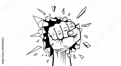 Powerful Fist Breaking Through a Barrier in Dynamic Illustration.