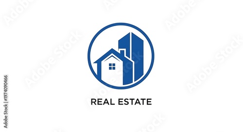 Modern Blue Real Estate Logo with House and Skyscraper Icon