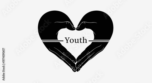 Youthful Heart Hands Silhouette with Text.