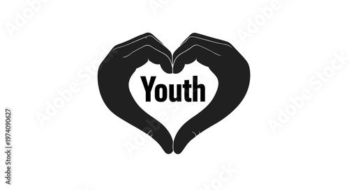 Hands forming a heart shape with the word Youth inside, symbolizing care and support.