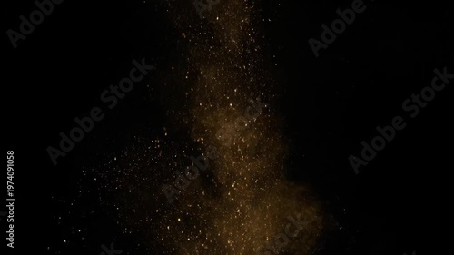 Golden Glittering Particles Falling Down on a Black Background.