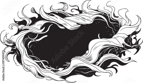 Abstract flame frame border swirling fire shape black vector decorative element