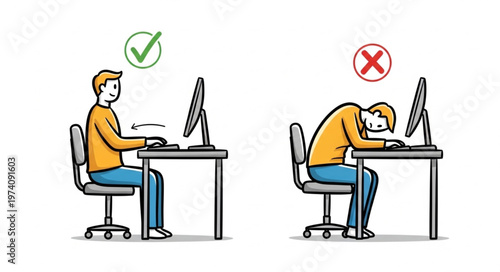 Correct and Incorrect Posture While Working at a Computer.