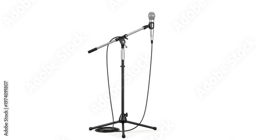 Microphone on stand with cable against white background