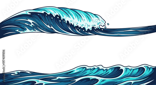 Crashing Ocean Waves on White Background